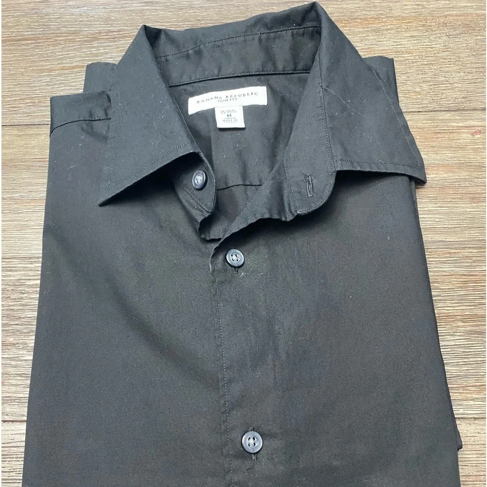 Banana Republic Men's Black Short Sleeve  button up Shirt size medium 15-15 1/2